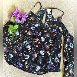 Wet Seal Floral Cold Shoulder Blouse - XS